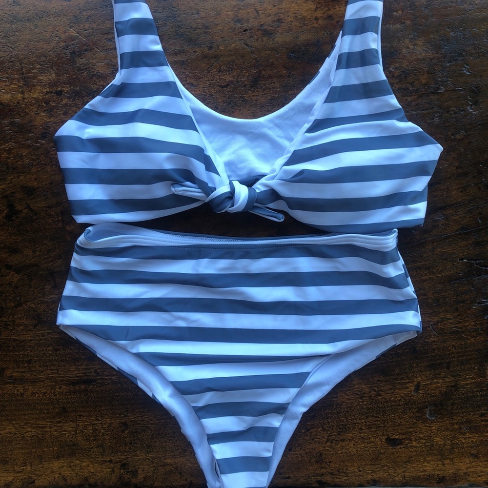High rise striped swim suit